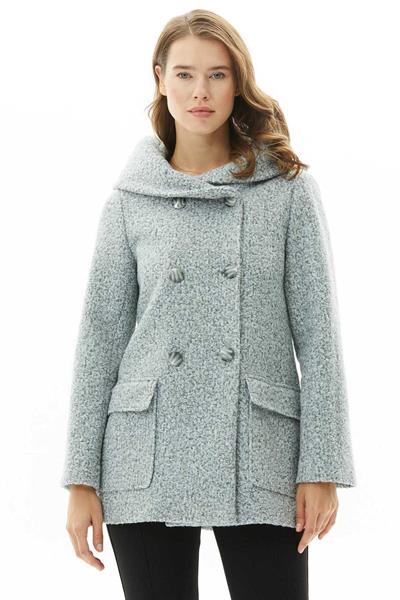 Kruvaze Kendinden Kapüşonlu Kırçıllı Kaban  /  GRİ