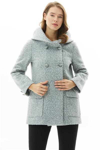 Kruvaze Kendinden Kapüşonlu Kırçıllı Kaban  /  GRİ