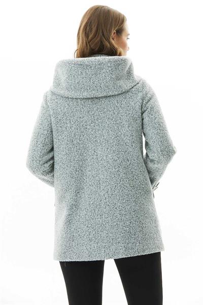 Kruvaze Kendinden Kapüşonlu Kırçıllı Kaban  /  GRİ