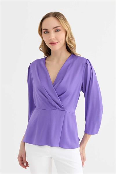 Kruvaze Omuzları Plili Bluz  /  MOR