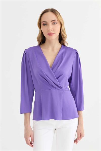 Kruvaze Omuzları Plili Bluz  /  MOR