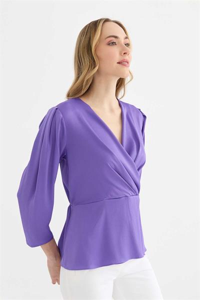 Kruvaze Omuzları Plili Bluz  /  MOR