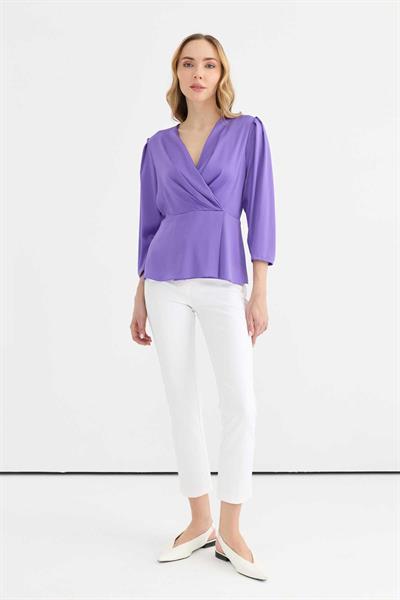 Kruvaze Omuzları Plili Bluz  /  MOR