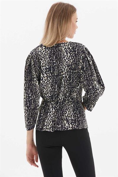 Kruvaze Truvakar Kol Leopar Desen Bluz  /  SİYAH