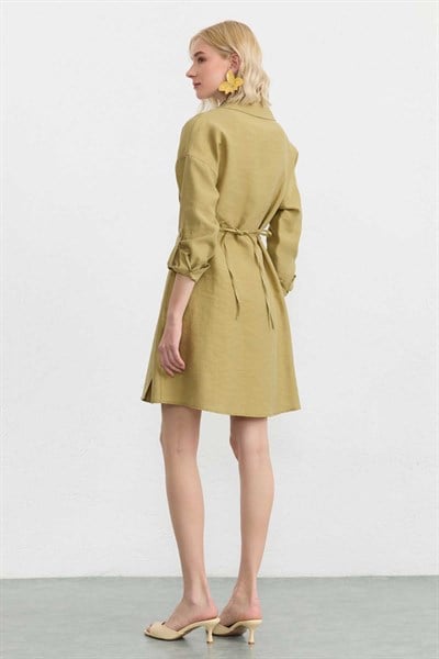 Kruvaze Yaka Anvelop Kapama Elbise  /  YEŞİL