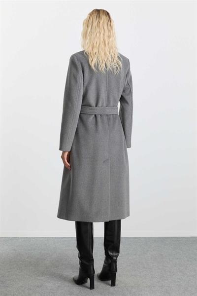 Kruvaze Yaka Bağlamalı Manto  /  AÇIK GRİ
