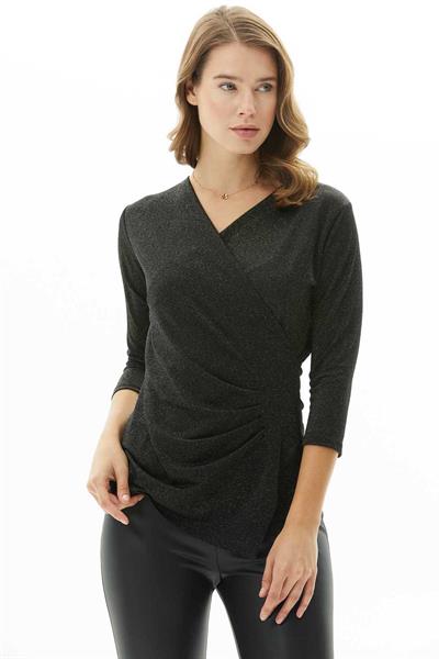 Kruvaze Yanı Plili Simli Bluz  /  SİYAH