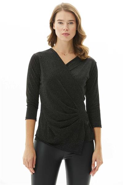 Kruvaze Yanı Plili Simli Bluz  /  SİYAH