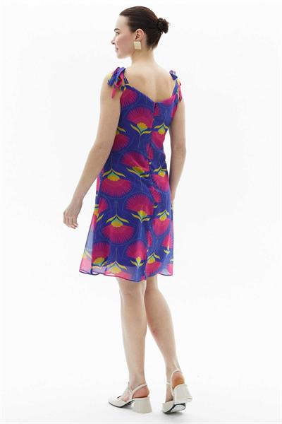 Omuzları Bağlamalı V Yaka Çiçekli Elbise  /  SAKS