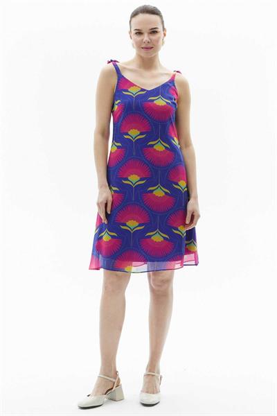 Omuzları Bağlamalı V Yaka Çiçekli Elbise  /  SAKS