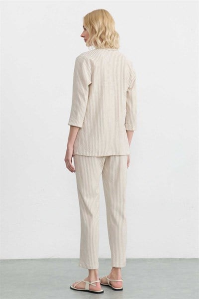 Önü Açık Çizgili Ceket  /  BEJ