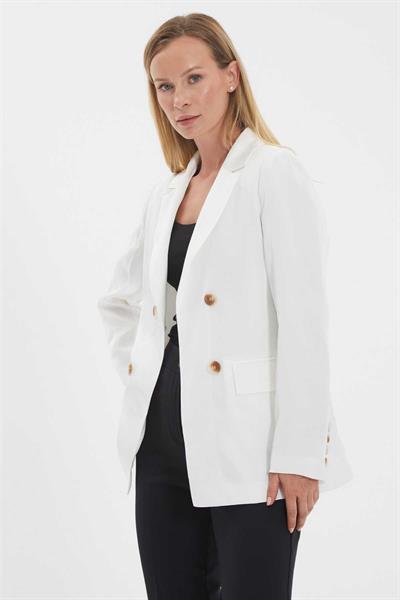 Önü Agraflı Uzun Ceket  /  EKRU