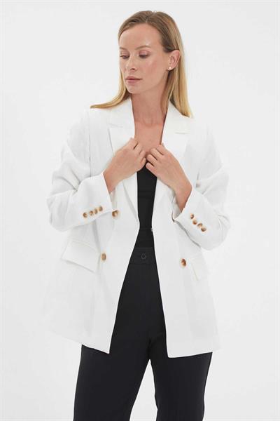 Önü Agraflı Uzun Ceket  /  EKRU