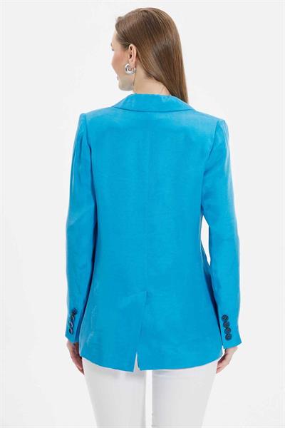 Önü Agraflı Uzun Ceket  /  MAVİ