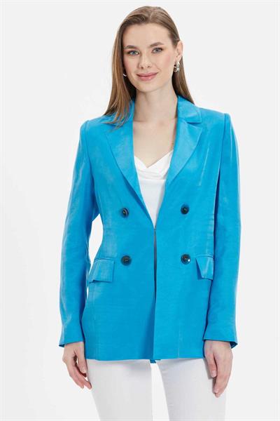 Önü Agraflı Uzun Ceket  /  MAVİ