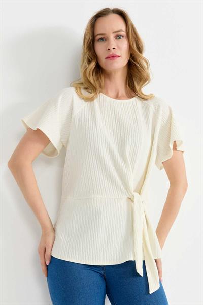 Önü Bağlamalı Bürümcük Bluz  /  EKRU