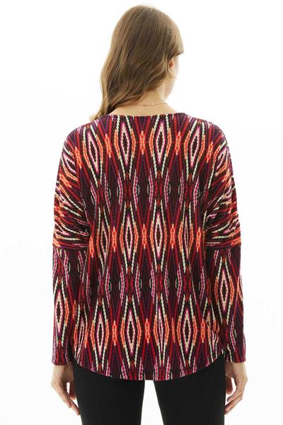 Önü Büyük Elcikli Zigzag Desen Triko Bluz  /  FUŞYA
