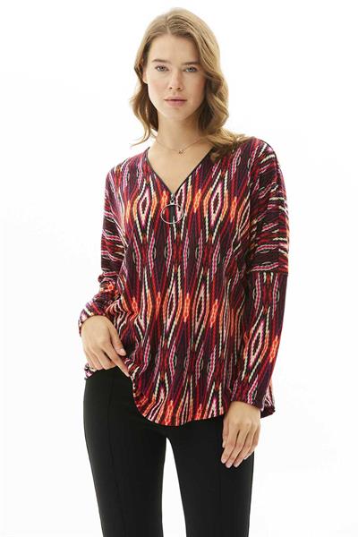 Önü Büyük Elcikli Zigzag Desen Triko Bluz  /  FUŞYA