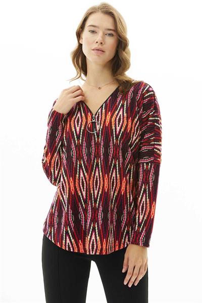 Önü Büyük Elcikli Zigzag Desen Triko Bluz  /  FUŞYA