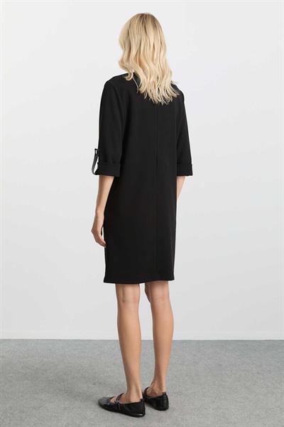 Önü Deri Biyeli Kolu Kıvırmalı Elbise  /  SİYAH