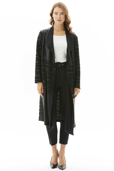 Önü Dökümlü Zebra Desen Uzun Hırka  /  SİYAH