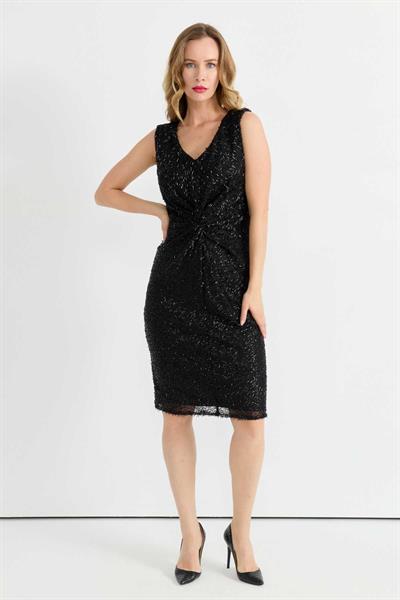 Önü Düğümlü Boncuklu Elbise  /  SİYAH