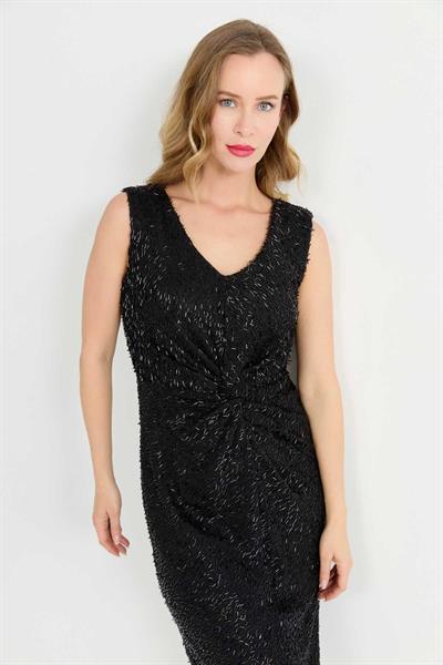 Önü Düğümlü Boncuklu Elbise  /  SİYAH