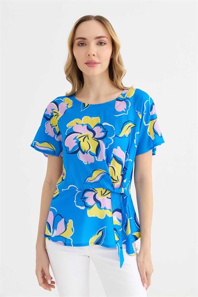 Önü Düğümlü Emprime Bluz  /  MAVİ