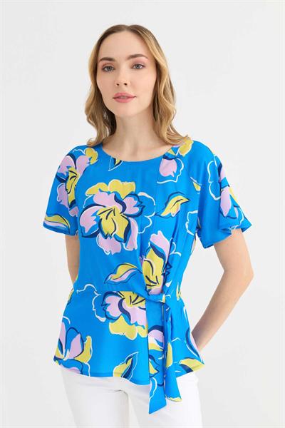 Önü Düğümlü Emprime Bluz  /  MAVİ