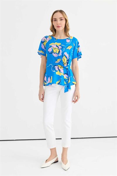 Önü Düğümlü Emprime Bluz  /  MAVİ