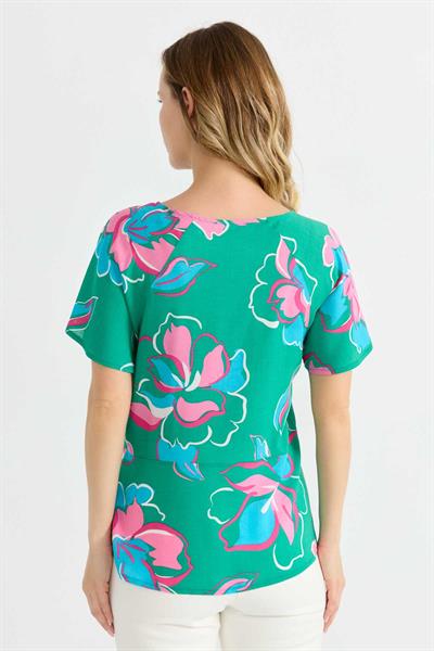 Önü Düğümlü Emprime Bluz  /  YEŞİL