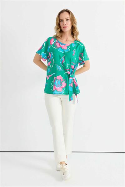 Önü Düğümlü Emprime Bluz  /  YEŞİL