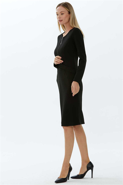 Önü Fermuarlı Çapraz Bantlı Elbise  /  SİYAH