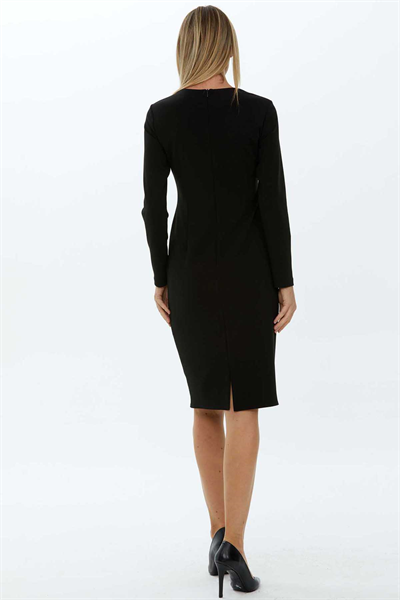 Önü Fermuarlı Çapraz Bantlı Elbise  /  SİYAH