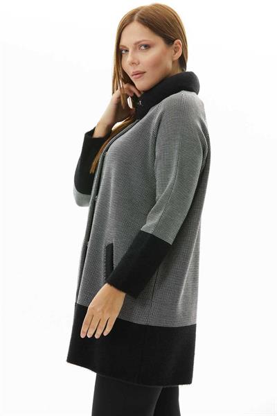 Önü Fermuarlı Dik Yaka Desenli Triko Hırka  /  SİYAH