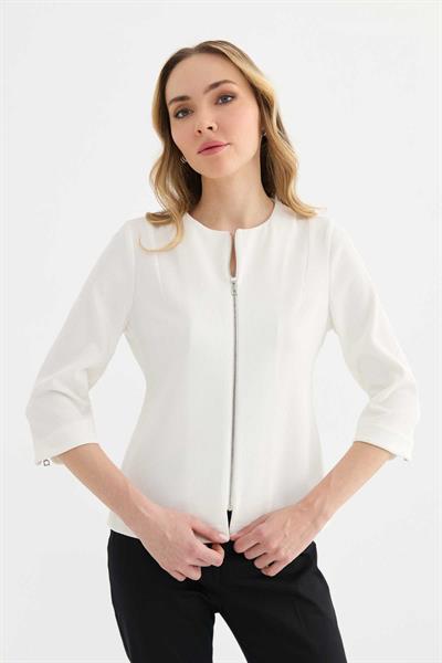 Önü Fermuarlı Kendinden Fitilli Ceket  /  EKRU