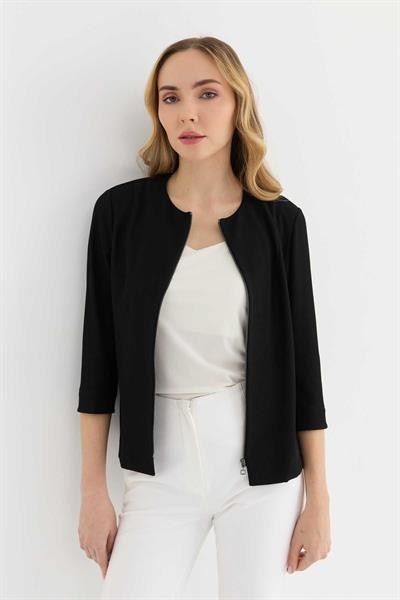 Önü Fermuarlı Kendinden Fitilli Ceket  /  SİYAH