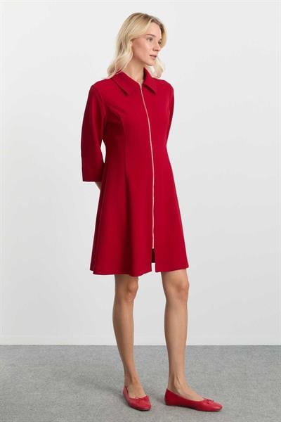 Önü Fermuarlı Parçalı Elbise  /  KIRMIZI