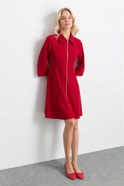 Önü Fermuarlı Parçalı Elbise  /  KIRMIZI
