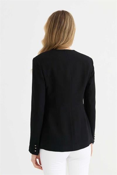 Önü Fermuarlı V Yaka Ceket  /  SİYAH