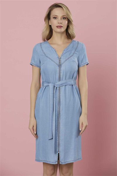 Önü Fermuarlı V Yaka Elbise  /  A.MAVİ