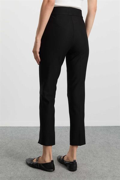 Önü Nervürlü Dar Paça Paçası Yırtmaçlı Pantolon  /  SİYAH