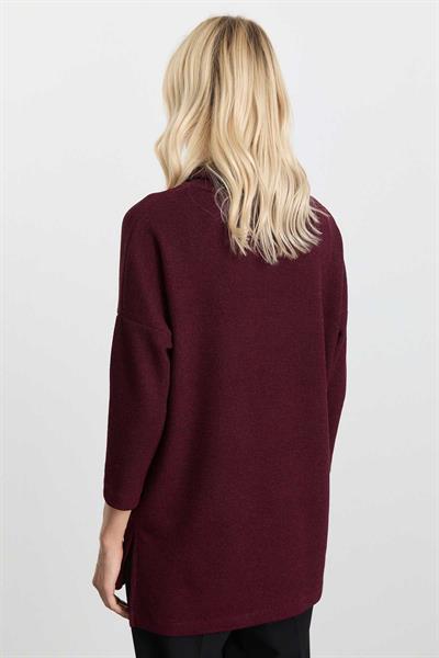 Önü Nervürlü Degaje Yaka Triko Bluz  /  BORDO
