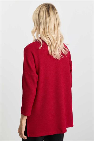 Önü Nervürlü Degaje Yaka Triko Bluz  /  KIRMIZI