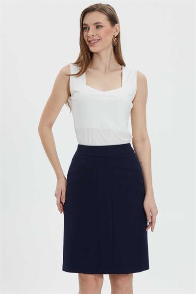 Önü Parçalı Dar Etek  /  LACİVERT