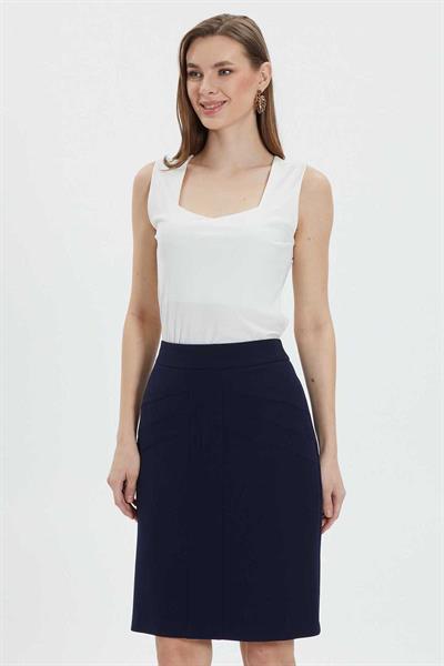 Önü Parçalı Dar Etek  /  LACİVERT