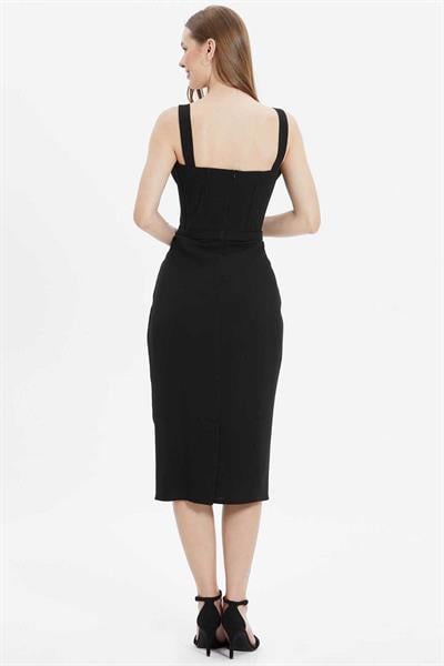 Önü Taşlı Askılı Elbise  /  SİYAH