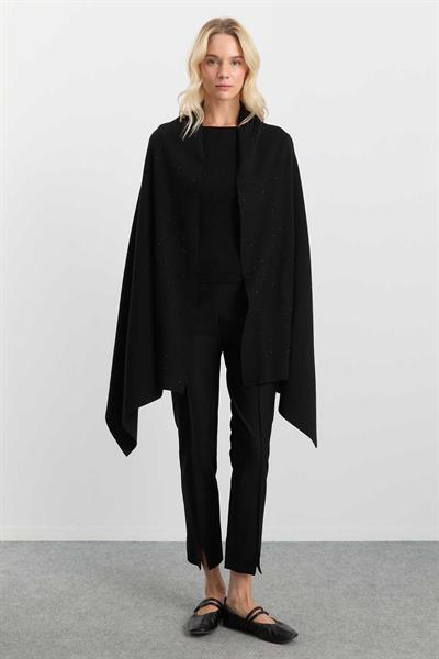 Önü Taşlı Triko Panço  /  SİYAH