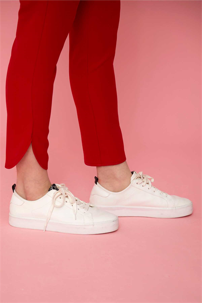 Paçası Dilimli Beli Lastikli Pantolon  /  KIRMIZI