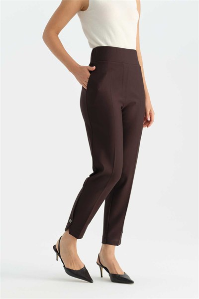 Paçası Taşlı Beli Lastikli Örme Pantolon  /  KAHVE